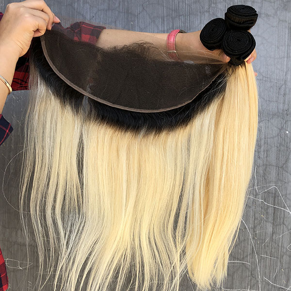 Sidary Blonde Ombre Hair Color 1b 613 Straight Hair Bundles With 13x4 Lace Frontal